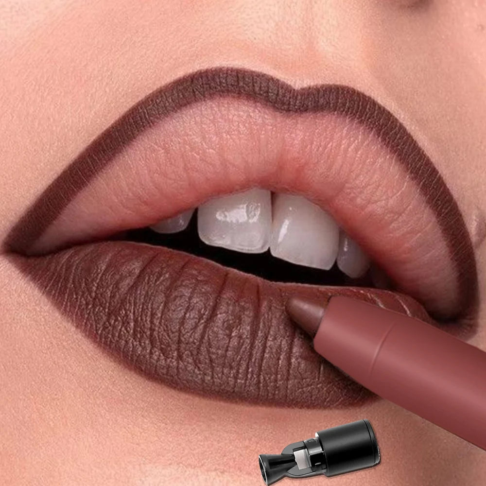 DEROL Lip liner Pencil Waterproof Nude Brown Lip Liner Lipstick Pen Matte Pink Contour Tint Lasting Non-stick Cup Lips Makeup