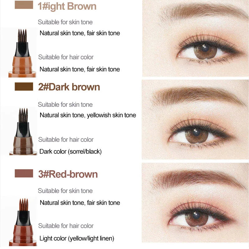 Eyebrow Tattoo Pen 4 Points Fork Tip Liquid Brow Pencil Long Lasting Waterproof Stencil Eyebrow Stamp Shaping Kit