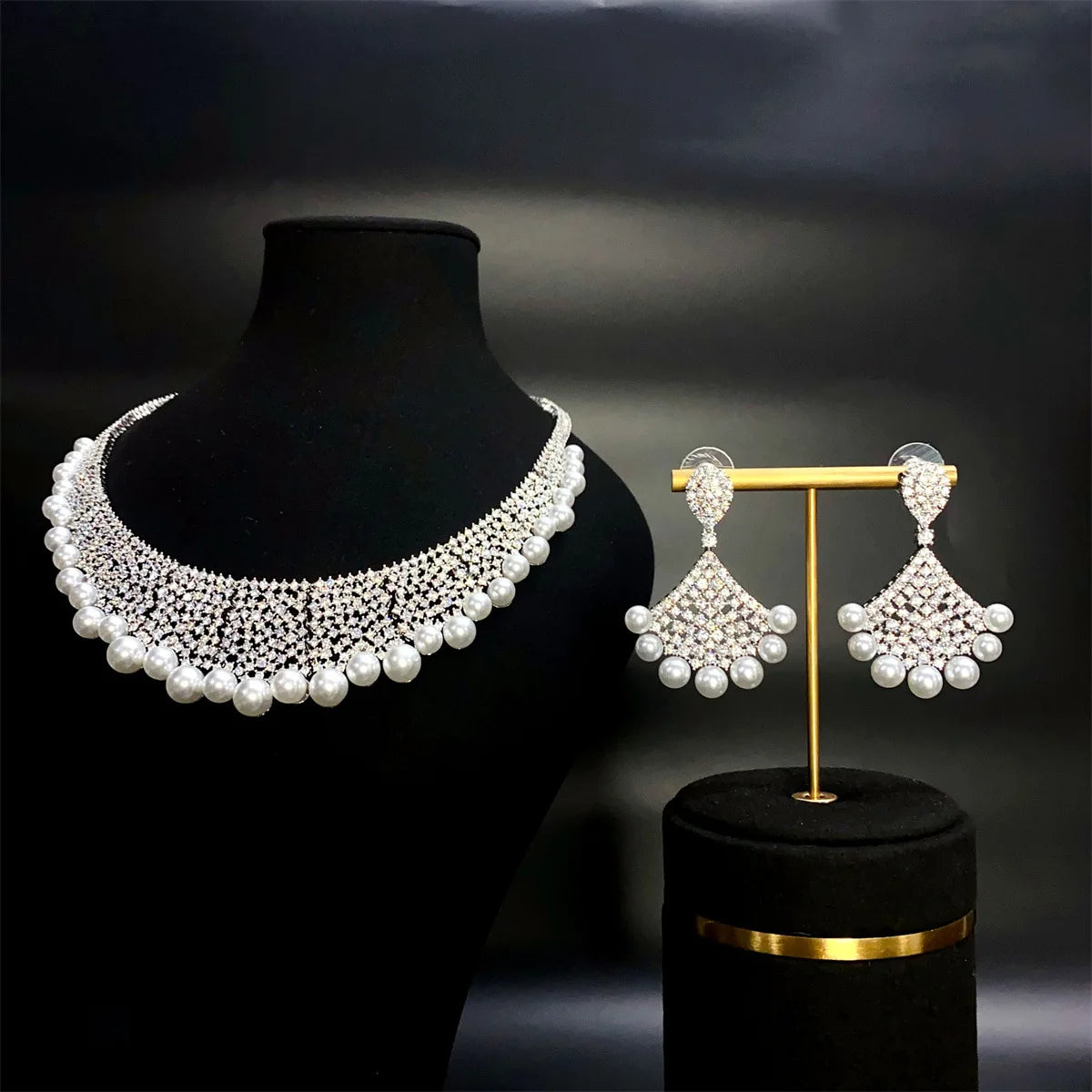 Princess Dubai Jewelry Sets for Women White Pearl Wedding Bridal Luxury Elegant Jewelry Accessories