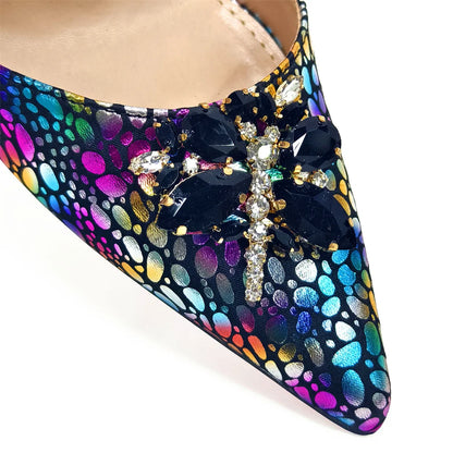 Spring New Arrivals Italian Design Shoes and Bag Set in Colored drawing Color Pointed Toe Comfortable Heels for Party