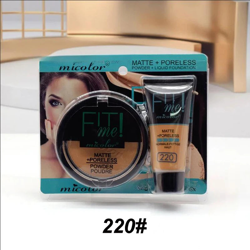 Micolor Fit Me 2 IN 1 Matte Black Skin 30g Poreless Powder + 30ml Liquid Foundation Dark Skin Dedicated Foundation Cosmetic Set