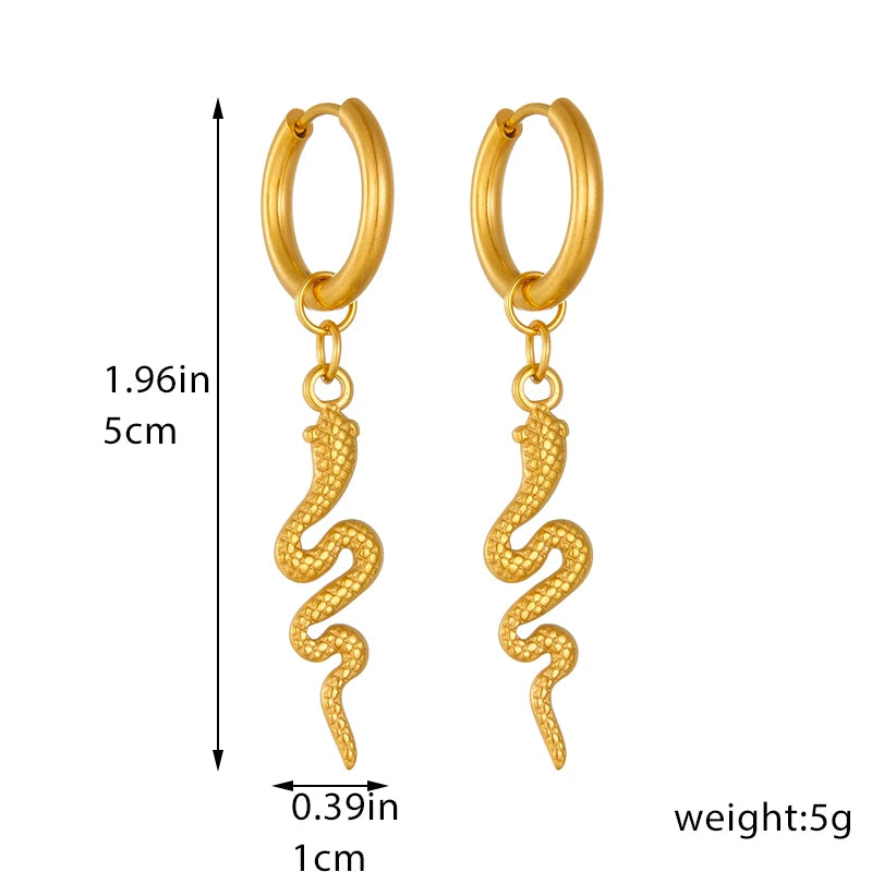 DIEYURO 316L Stainless Steel Snake Flower Round Drop Earrings For Women Fashion 2-Color Ear Jewelry Holiday