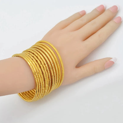 1PC 3mm Thick Circle Bracelet 24K Pure Gold Color Plated Shiny Bangles for Women Dubai Ultra Thin Bracelets Wedding Jewelry