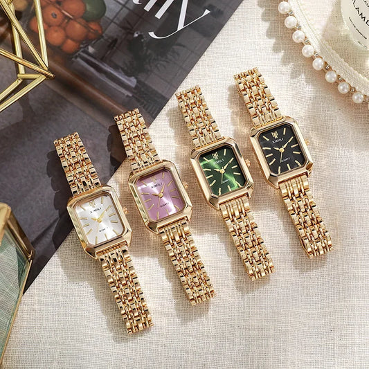 Brand Stainless Steel Strap Watch Women Luxury Gift Quartz Wristwatch Student Fashion Simple Square Quartz Watches