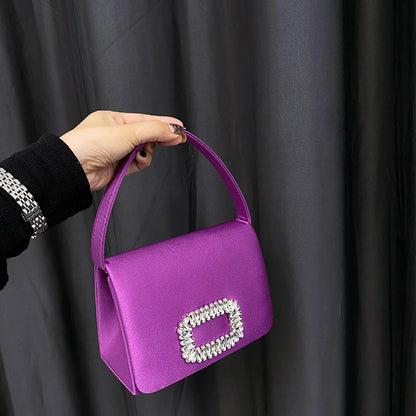 Andralyn Luxury Diamond Square Button Women's Evening Bag Party Clutch Purses Satin Rhinestone Small Square Bag Chains Shoulder Bag Bolsa