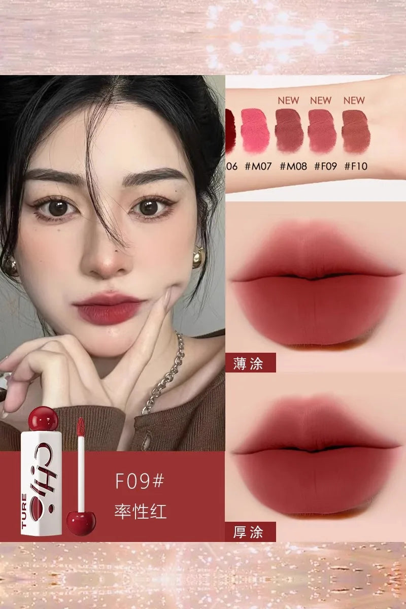 CHIOTURE Triangle Lip Mud Non-sticky Longlasting Matte Lip Gloss Cinnamon Milk Tea Color Lip Gloss Lipstick Cosmetics Free Ship