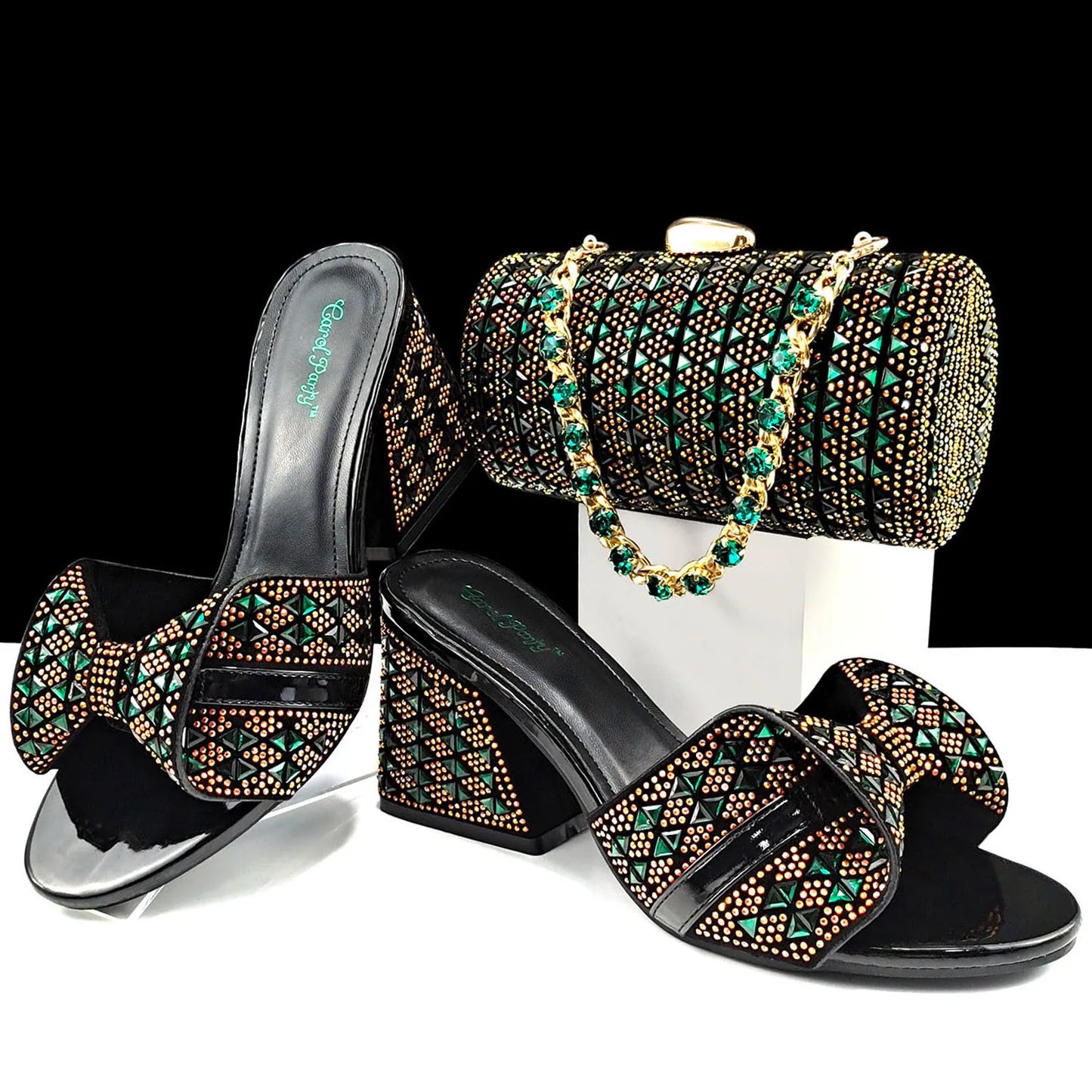 Italian Fashion Banquet Shoes and Bags Women's Hand Bags with Rhinestone Decoration and Women's High Heels