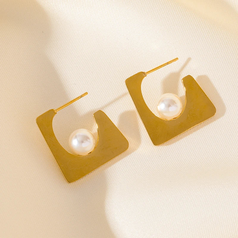 EILIECK 316L Stainless Steel Pearl Earrings For Women Fashion New Holiday Gold Color Waterproof Ear Jewelry