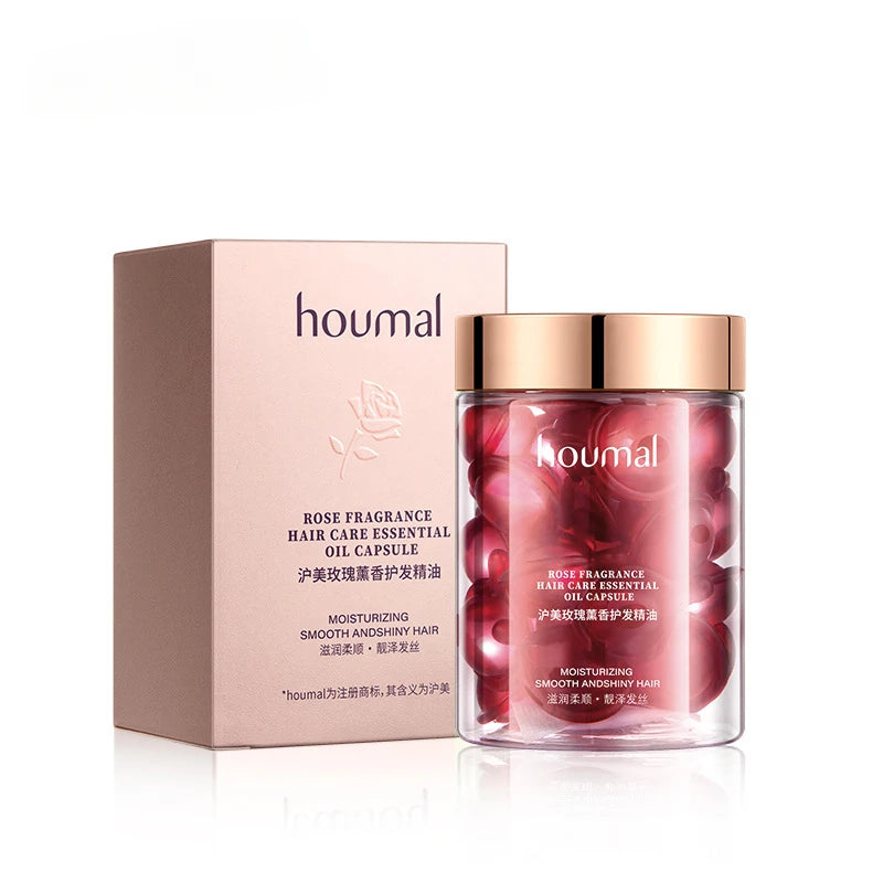houmal Rose Essential Oil Capsules 30pcs  Supple Dry Hair Keratin Plant Complex Oil Dry Damaged Hair Repair Female Hair Care Products