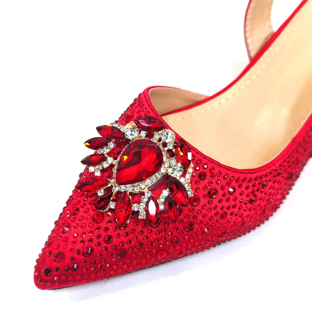 Venus Chan New Fashionable Red Color Pointed Top Ladies Shoes Matching Bag Set For Nigerian Women Wedding Party Pump