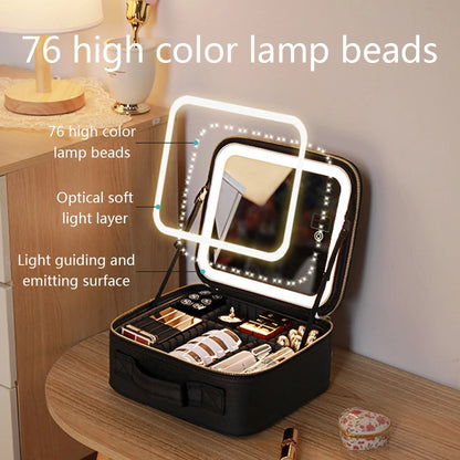 Smart LED Cosmetic Case with Mirror Cosmetic Bag Travel Makeup Bags for Women Fashion Portable Storage Bag Travel Makeup Bags