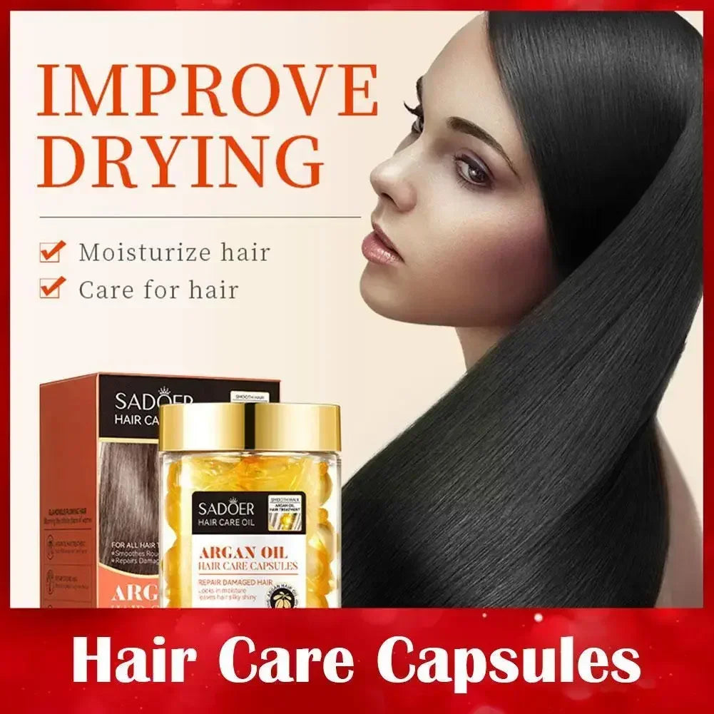 SADOER Smooth Silky Hair Vitamin Capsule Keratin Oil Hair Moroccan Anti-Loss Repair Damaged Hair Care Serum Products