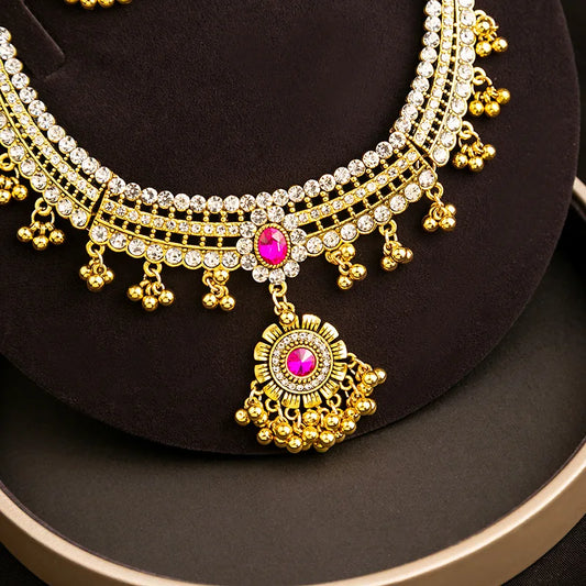 Luxury Designer Gold Plated Jewelry Set Women Vintage Crystal Flower Bridal Wedding Necklace And Earrings Set Ladies Accessories