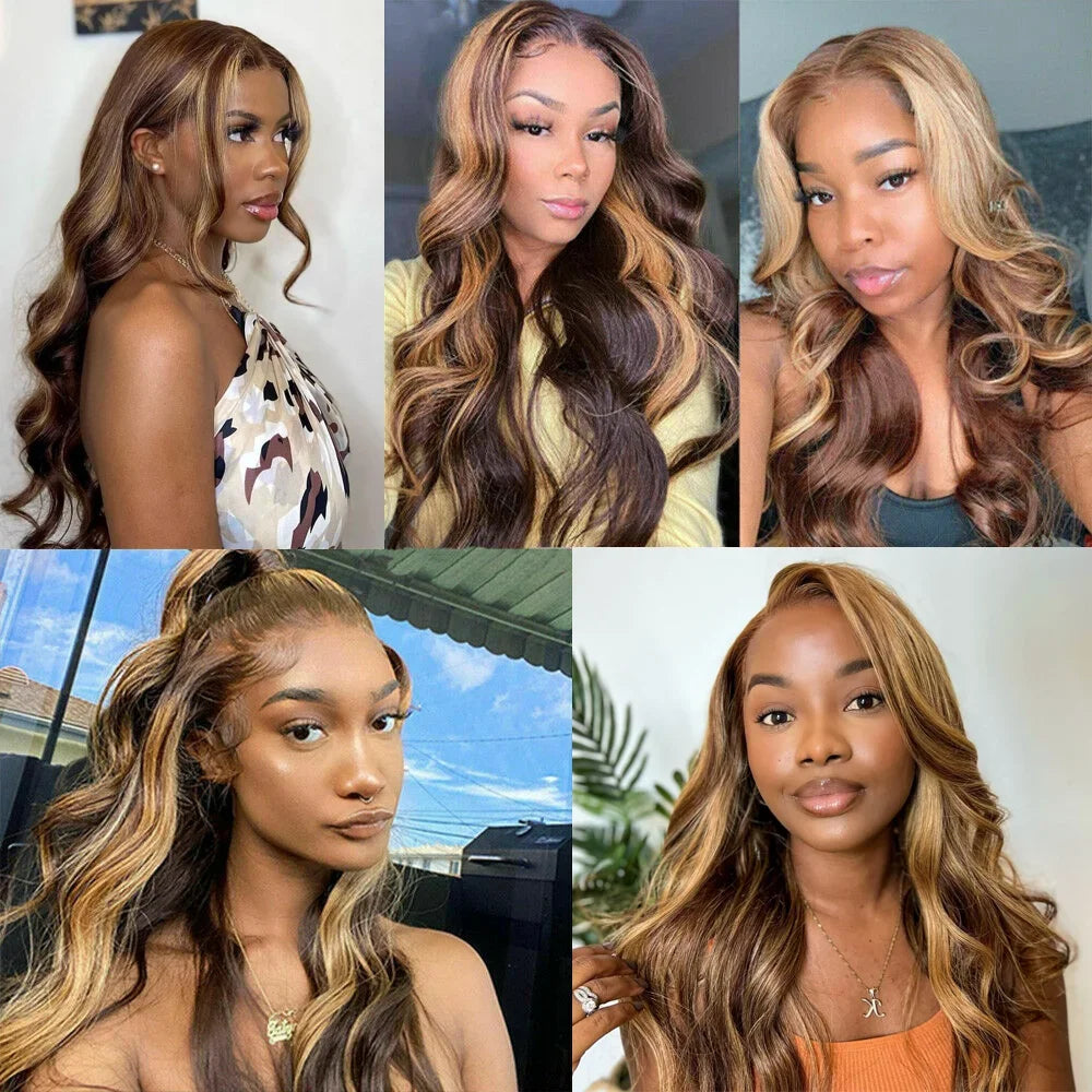 Highlight Body Wave Wig Human Hair 13x4 HD Lace Front Human Hair Wigs For Women Honey Blonde Transparent Lace Frontal Wig
